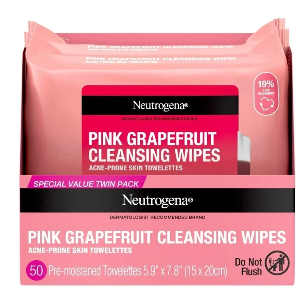 Neutrogena Makeup Remover Cleansing Wipes, Pink Grapefruit, 2 x 25 Ct
